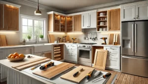 scene of a kitchen in the process of cabinet refacing