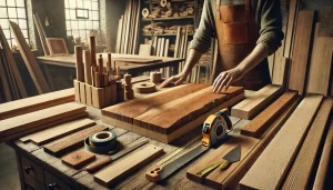 woodworking scene showing different types of wood slabs for furniture making